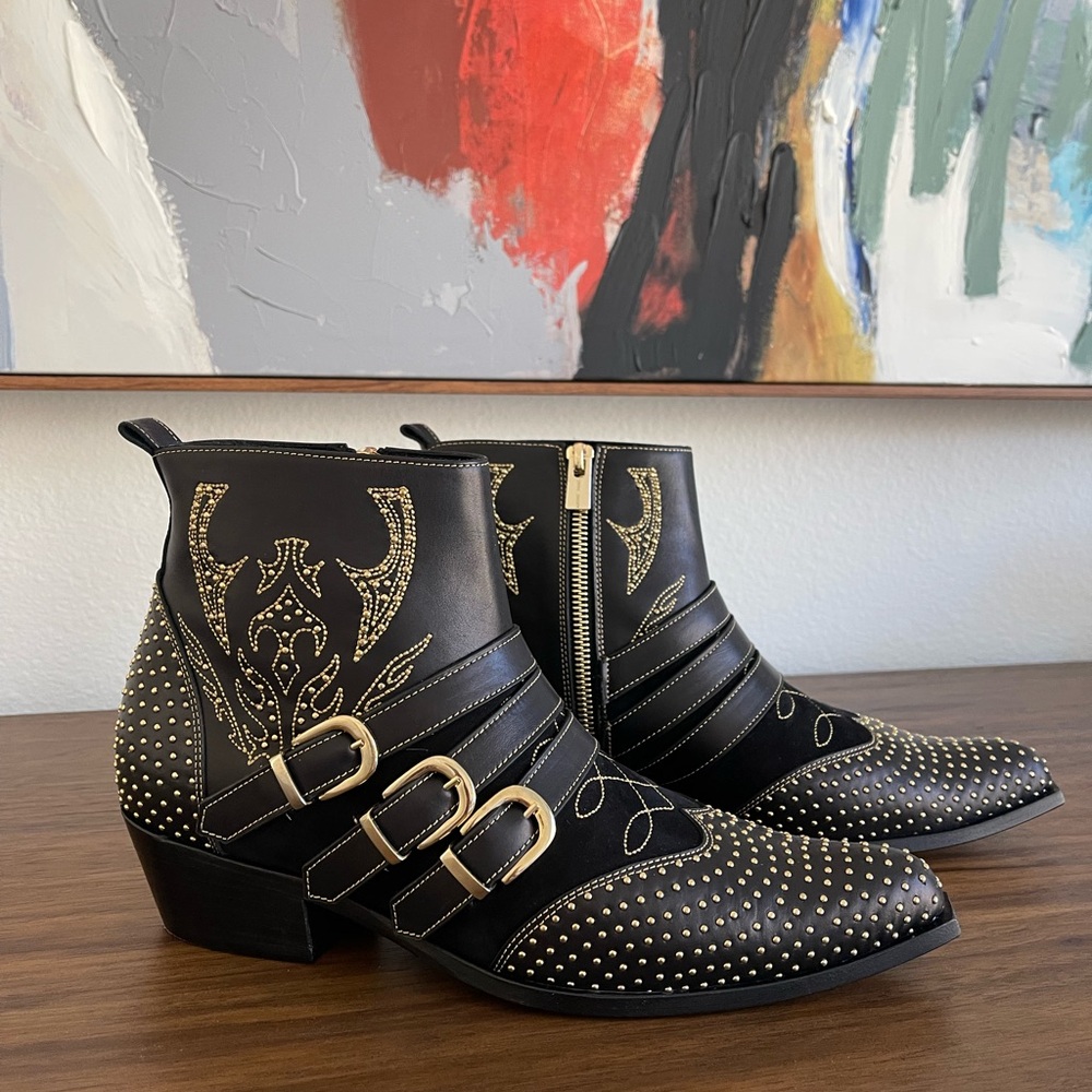 Anine Bing Genuine Leather Studded Booties